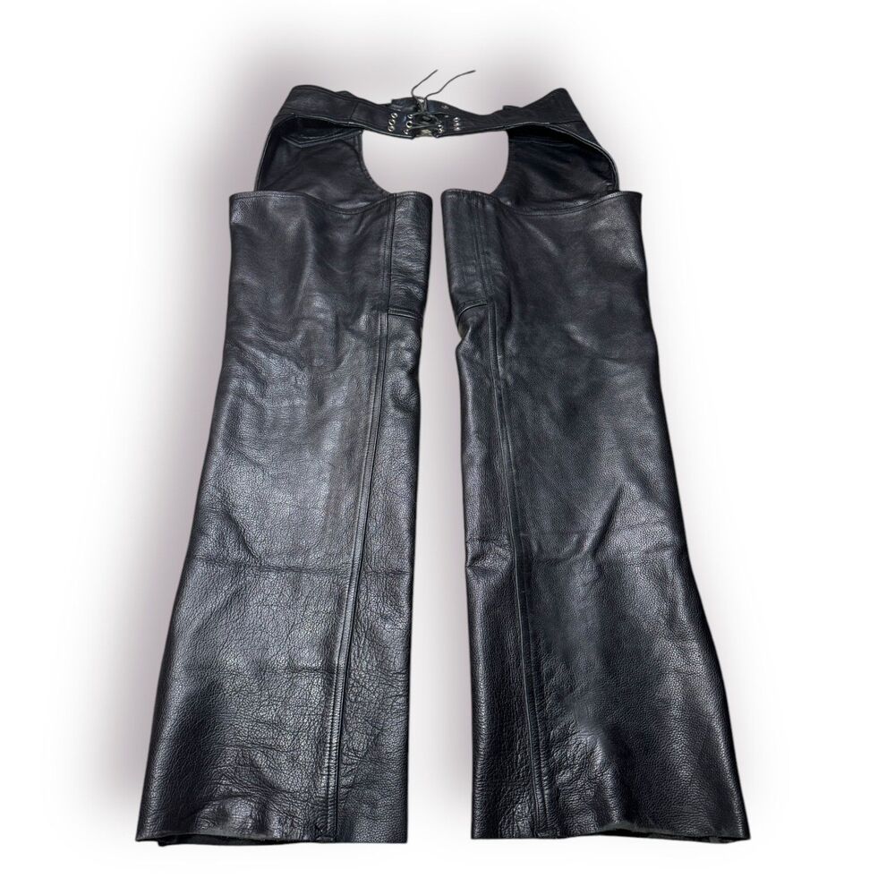 LOVE Leathers Chaps Straight Leg Pants Size Large Zip Up Legs Corset Ties